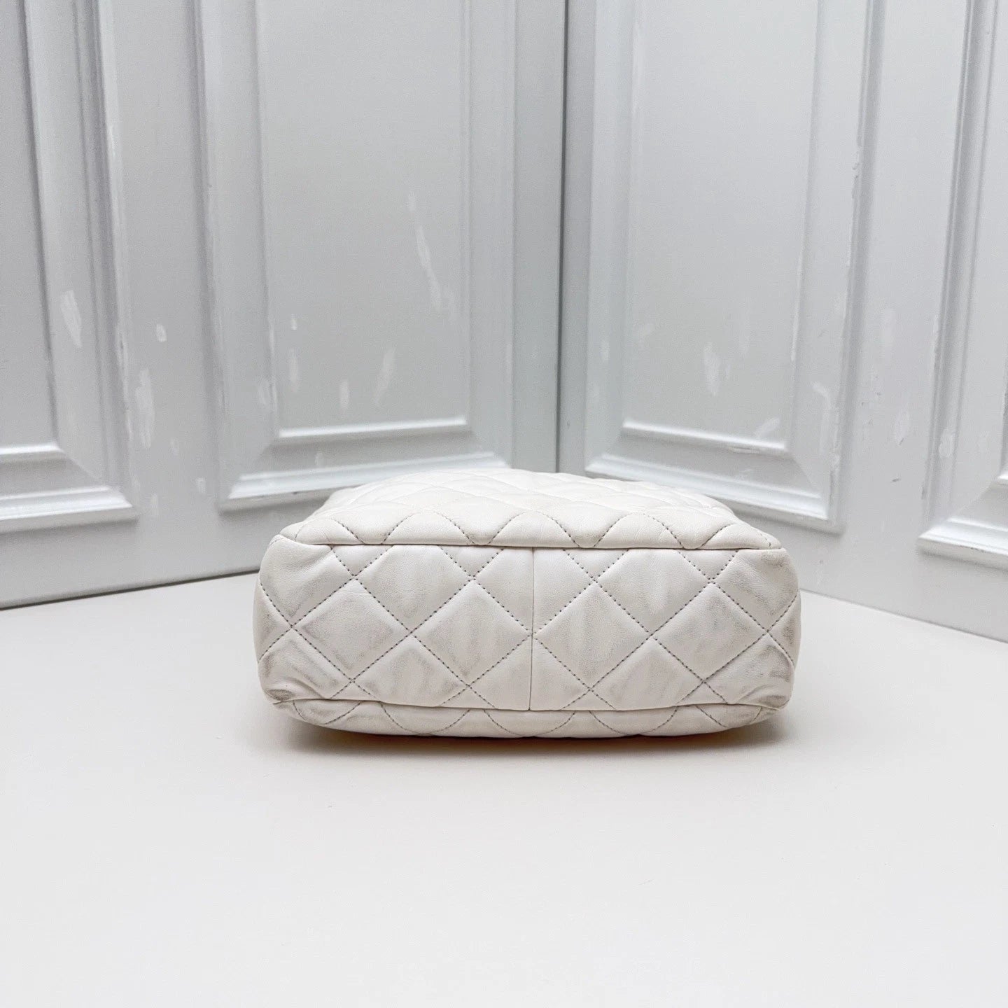 Chanel Quilted Lambskin Small Bucket Bag Shoulder Bag White with Enamel CC Logo
