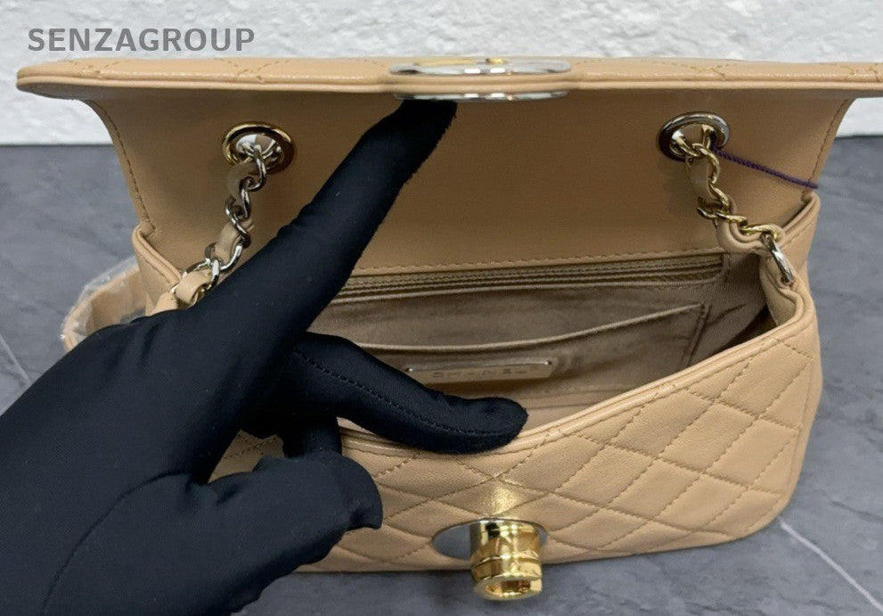 Chanel Classic Flap Mini Diamond Chain Shoulder Bag Beige Used Women Designer