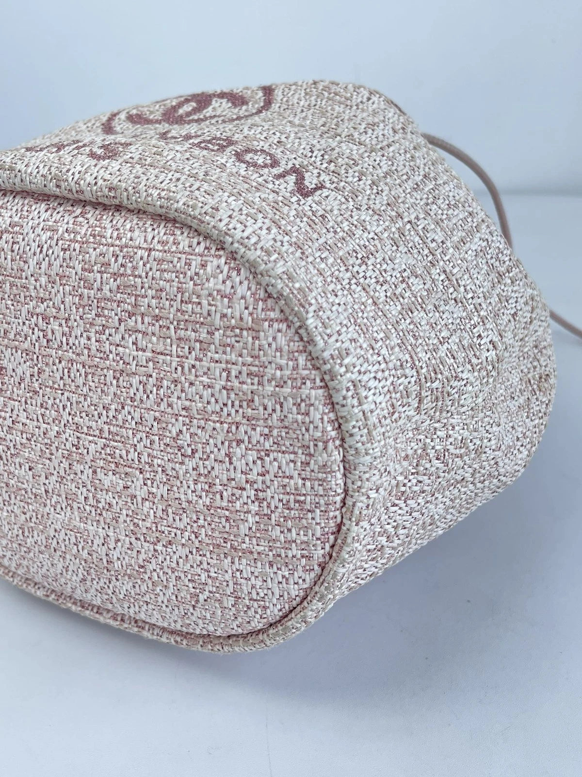 CHANEL Deauville Beach Bag Pink Drawstring Bucket Chain Shoulder Bag Crossbody