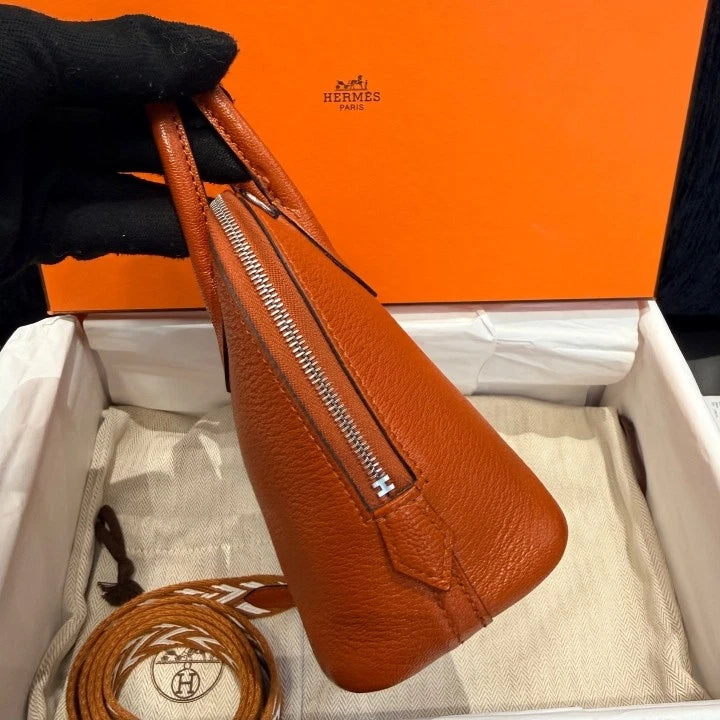 Hermes Bolide Mini Top Handle Bag Crossbody Orange Silver Classic Women D