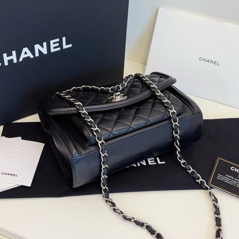 Chanel Classic Flap PM Chain Shoulder Crossbody Black Silver Diamond Women