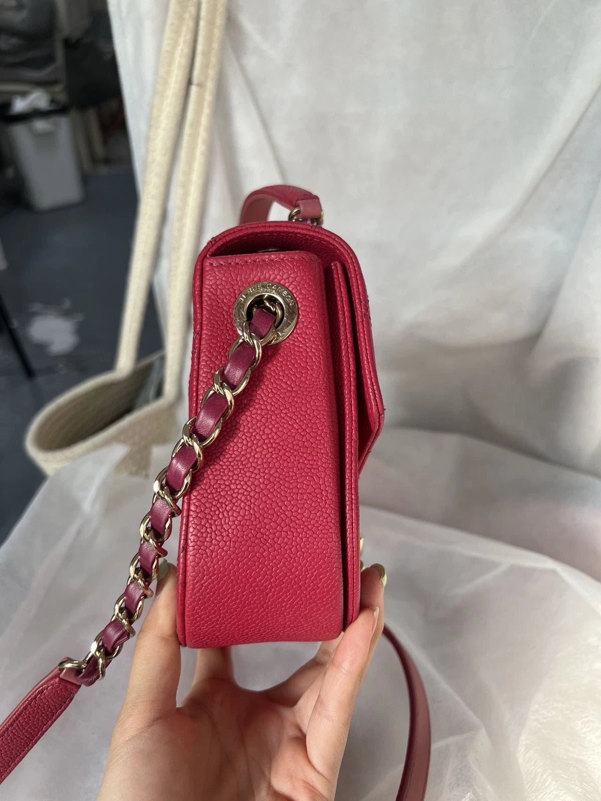 Chanel Coco Curve Cuba Calfskin Chain Shoulder Crossbody Red Gold Women Classic