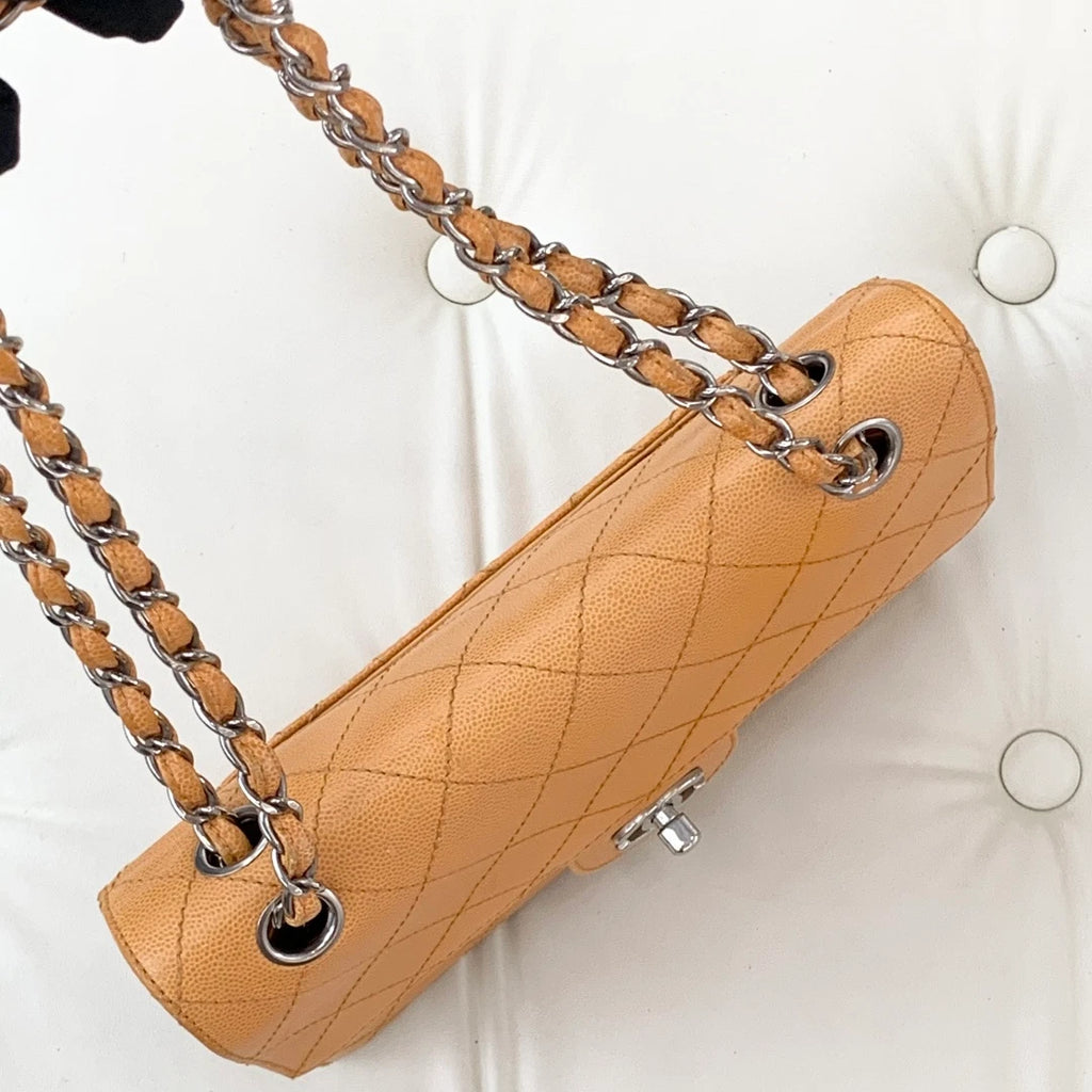 Chanel Classic Flap Chain Calfskin Shoulder Crossbody Bag Orange Women S