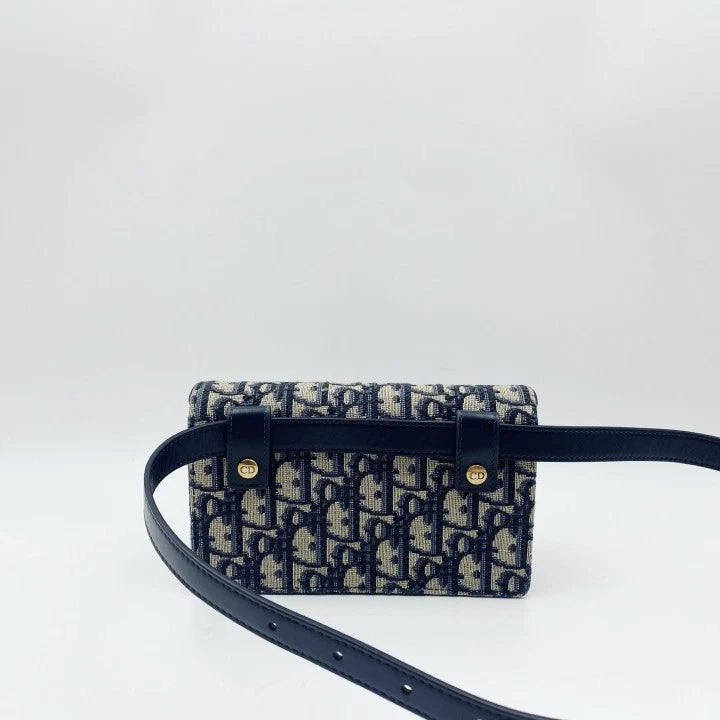 Dior Saddle Monogram Canvas Blue Shoulder Bag Excellent