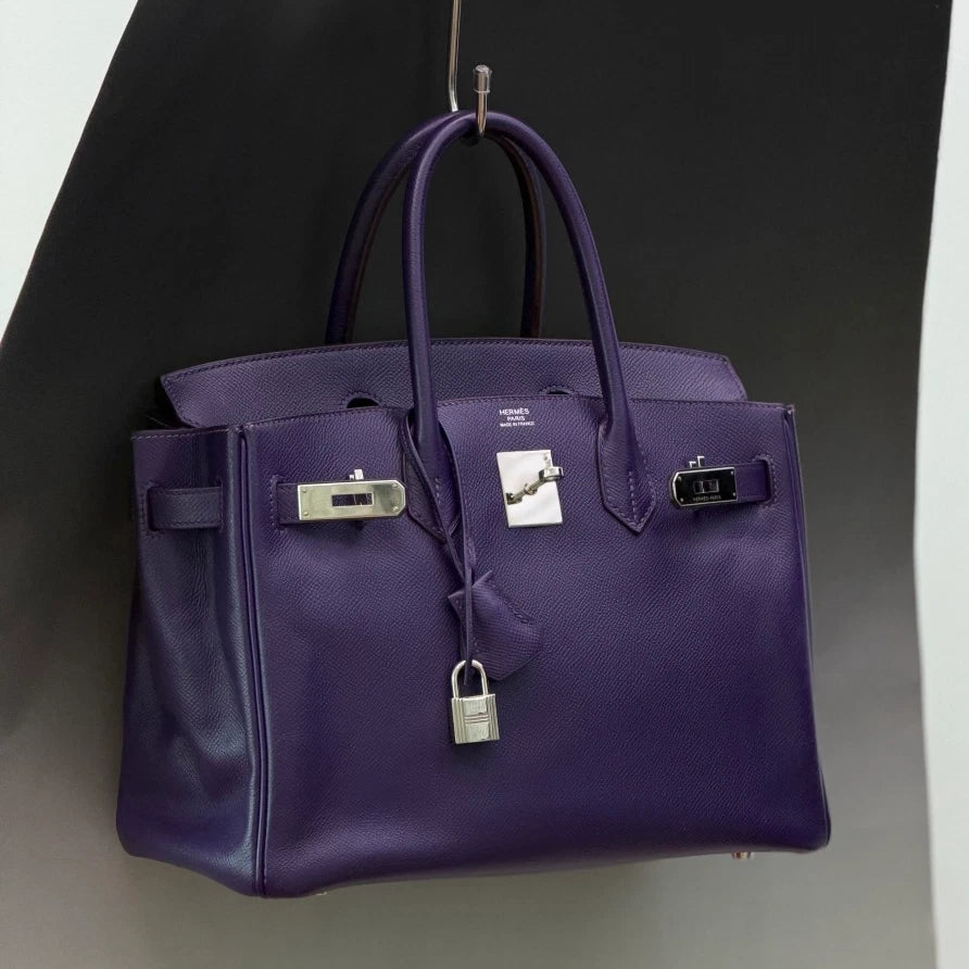 Authentic Hermes Birkin 30 Tote Top Handle Bag Purple Silver Hardware