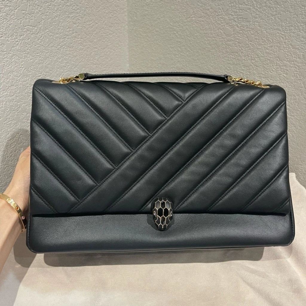 Bvlgari Serpenti Cabochon Black Calfskin Shoulder Bag For Women