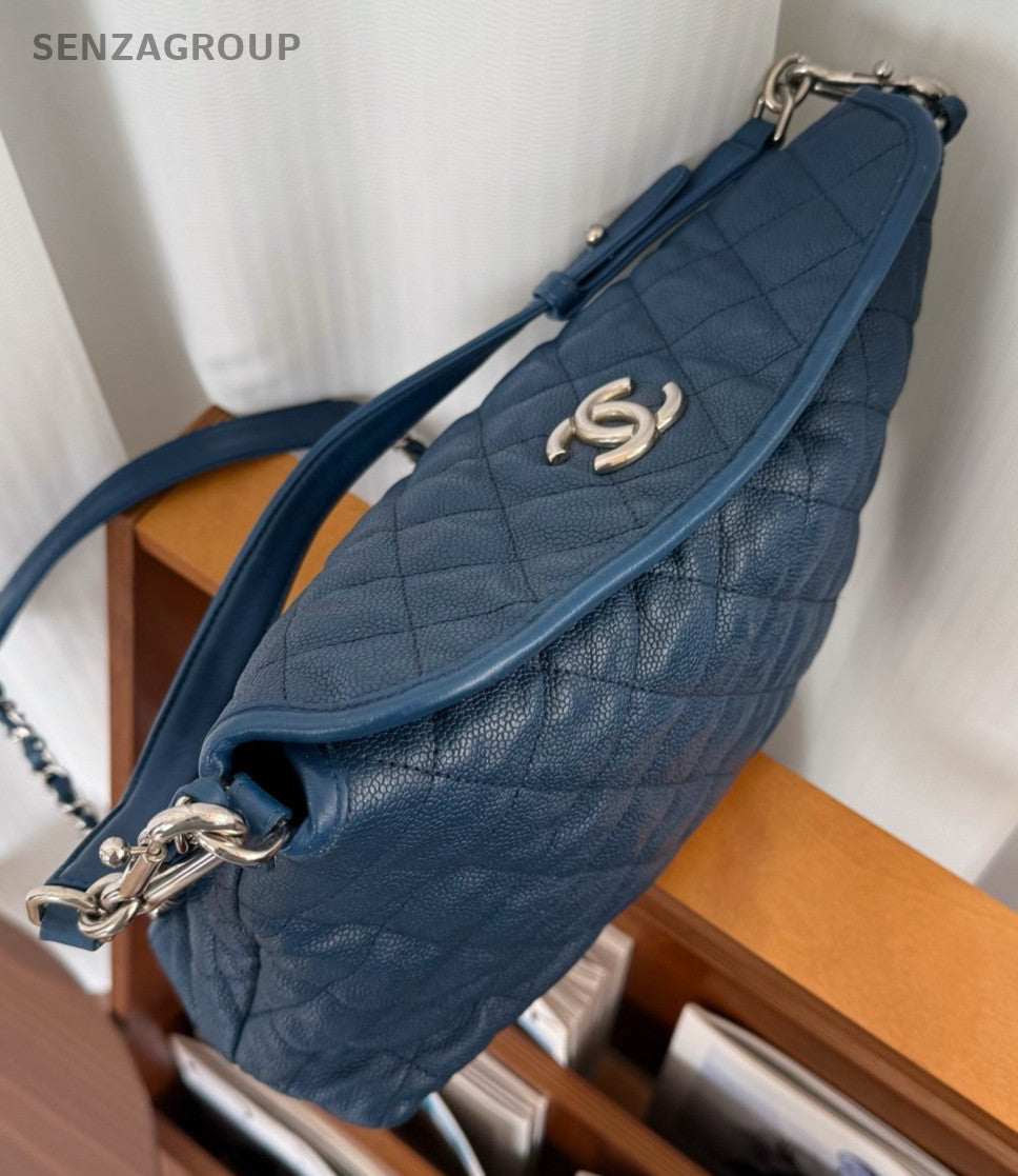 CHANEL Hobo caviar Chain 2way Shoulder bag Diamond pattern Women Handbag Blue