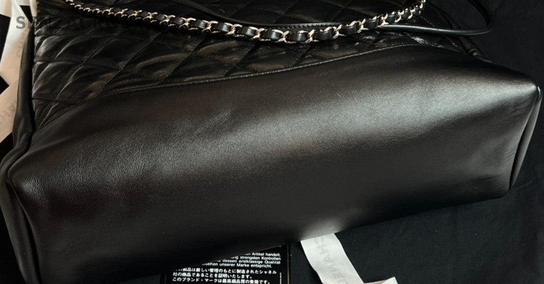 Chanel 31 PM Lambskin Diamond Top Handle Bag Chain Crossbody Black Silver Women