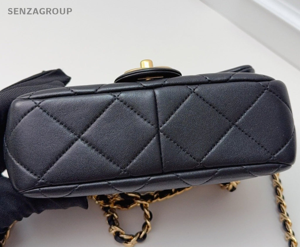 Chanel Diamond PM Black Gold Diamond Top Handle Bag Chain Crossbody Women