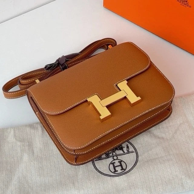 Excellent Hermes Constance19 Epsom Brown Shoulder Bag Crossbody Gold Hardware