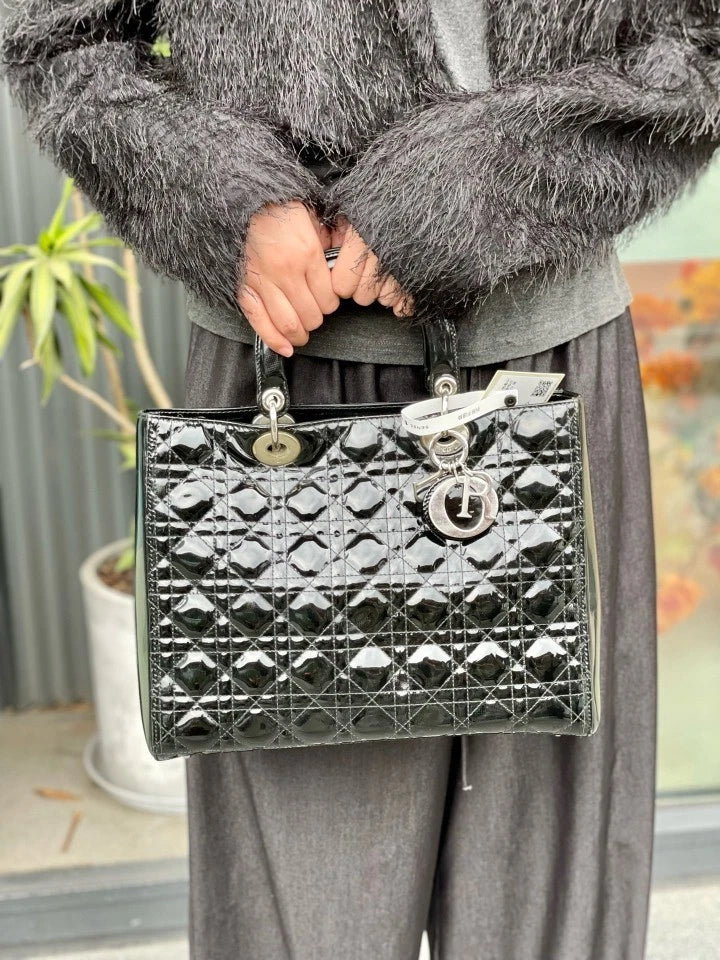 Dior Lady Dior Black Top Handle Excellent