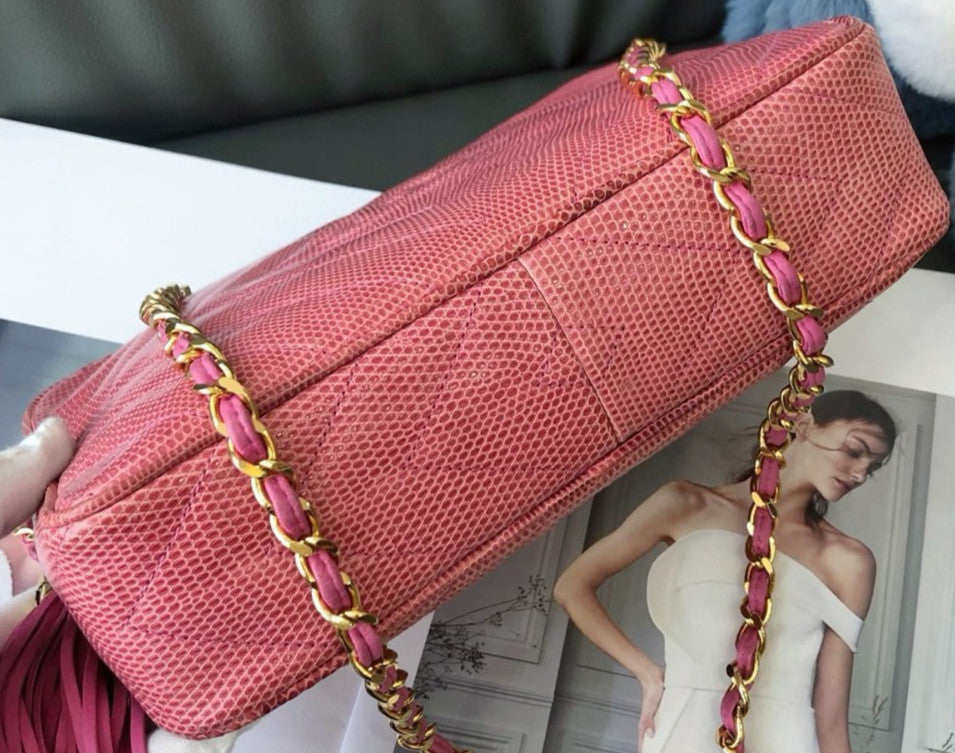 CHANEL Camera bag Lizard skin Pink Shoulder bag Crossbody Women