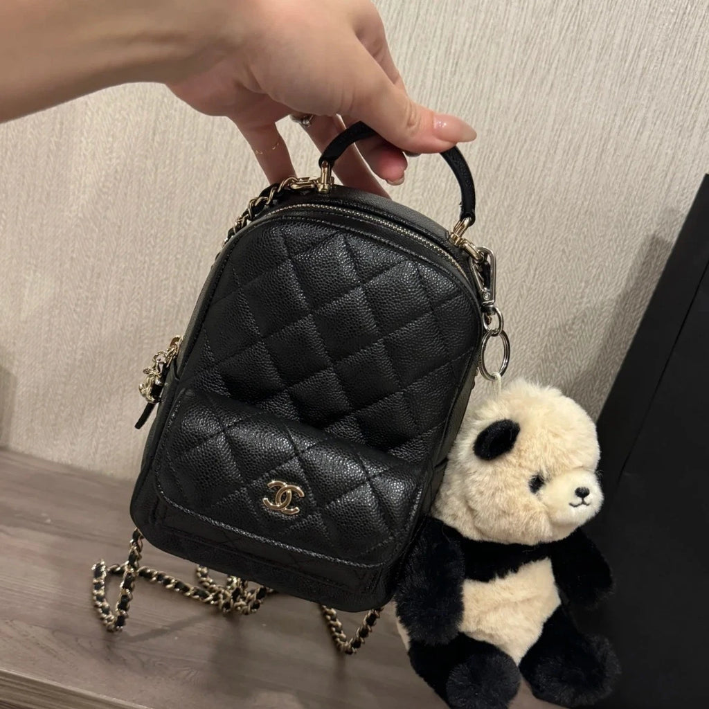 CHANEL Calfskin Black Gold Mini Backpack For Women