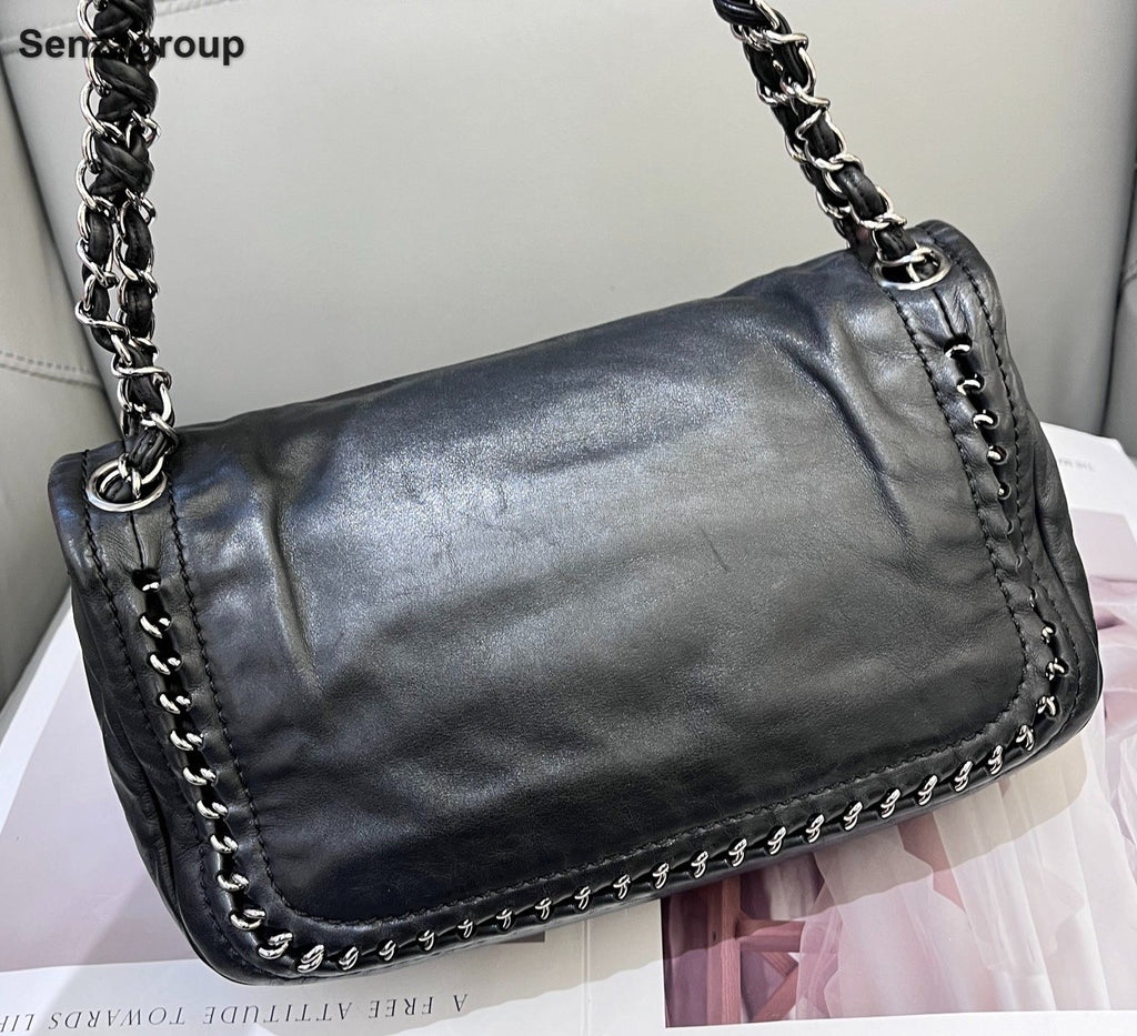Chanel CC Logo Chain Shoulder Bag Black Silver Used Women Classic