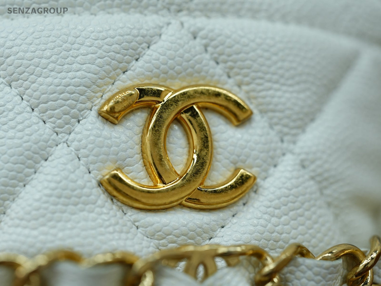 CHANEL Caviar CC Bucket mini Chain Shoulder bag Women White Gold Drawstring