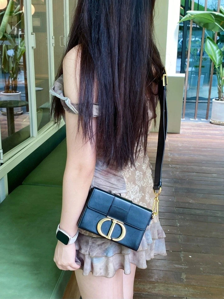 Dior Montaigne Box Mini Black Gold Shoulder Crossbody Bag For Women