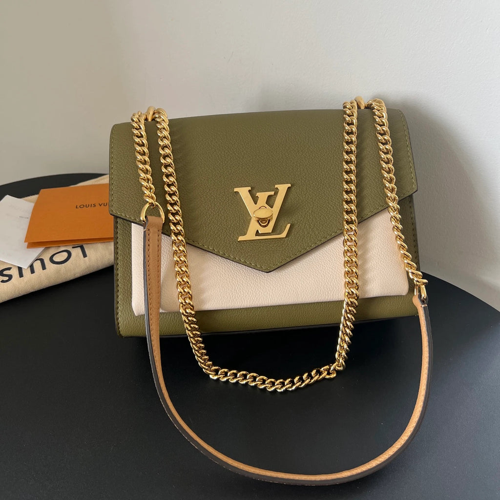 Louis Vuitton Lock Me Chain Shoulder Crossbody Bag Green Gold Hardware Women