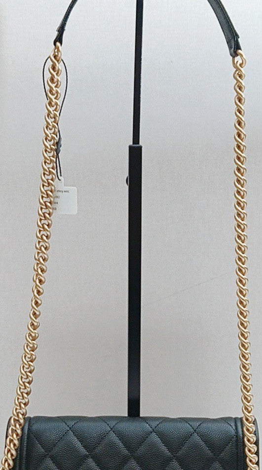Chanel Leboy WOC Chain Shoulder Bag Crossbody Black Gold Diamond Women Classic