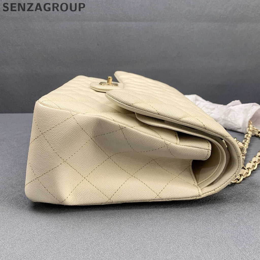 Chanel Classic Flap Jumbo Bag White Gold Chain Shoulder Crossbody