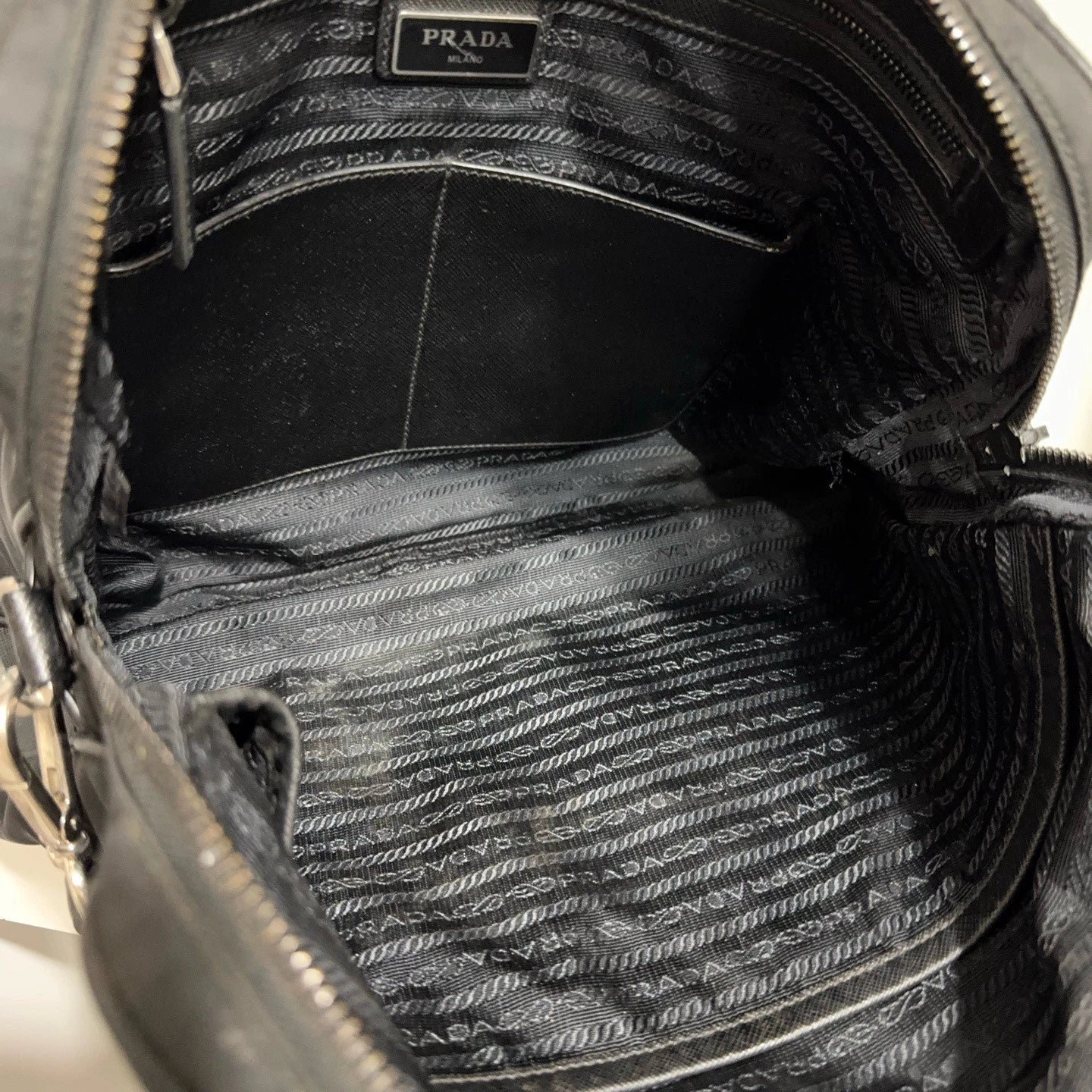 PRADA Black Nylon Leather Briefcase Handbag Crossbody Bag For Women