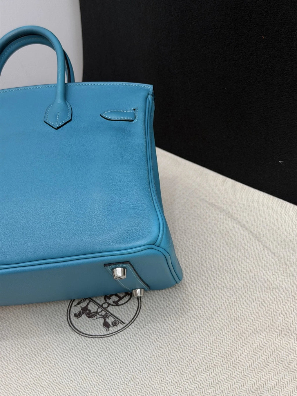 Hermes Birkin25 Evercolor Leather Top Handle Bag Blue Silver Used Women Classic
