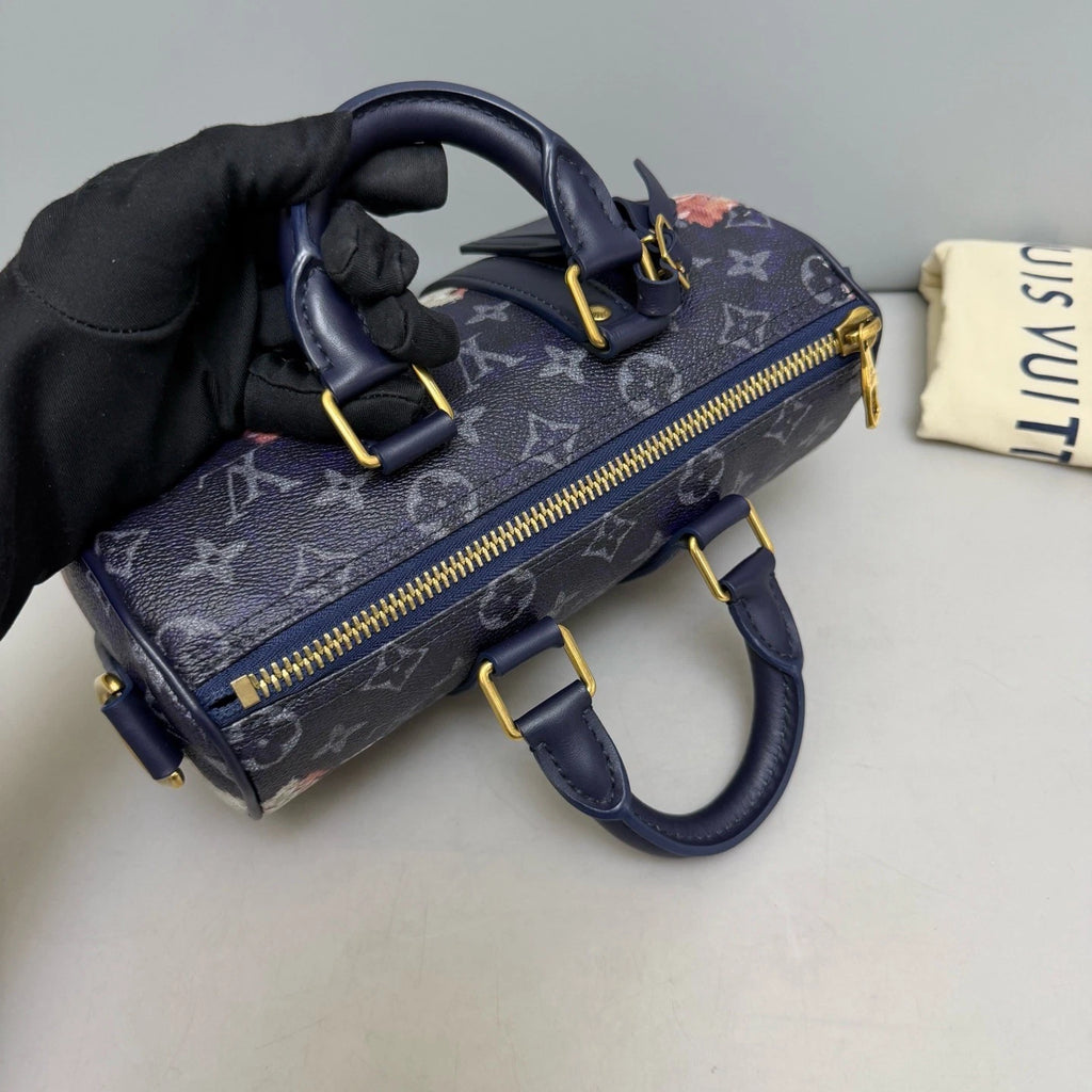 Louis Vuitton Keepall Gold Blue Crossbody Top Handle Excellent