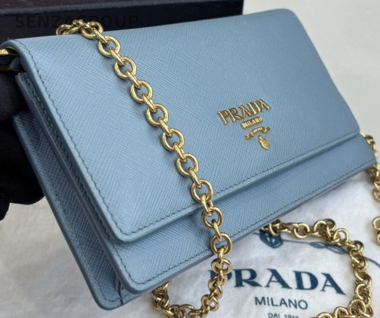PRADA Ligth Blue Wallet Woc Crossbody bag Almot brand NEW