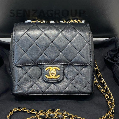 Chanel Mini Classic Flap Black Gold Quilted Lambskin Chain Crossbody Bag