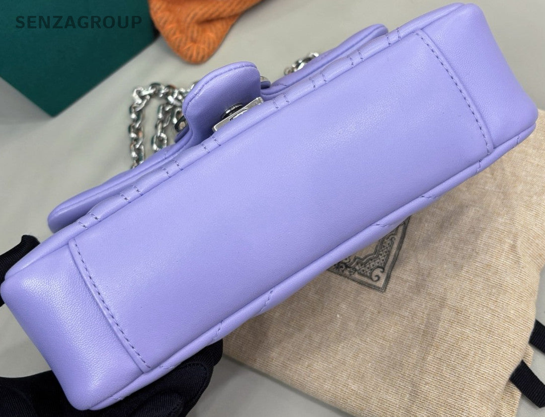 Gucci Marmont Chain Shoulder Bag Crossbody Purple Silver Women Classic
