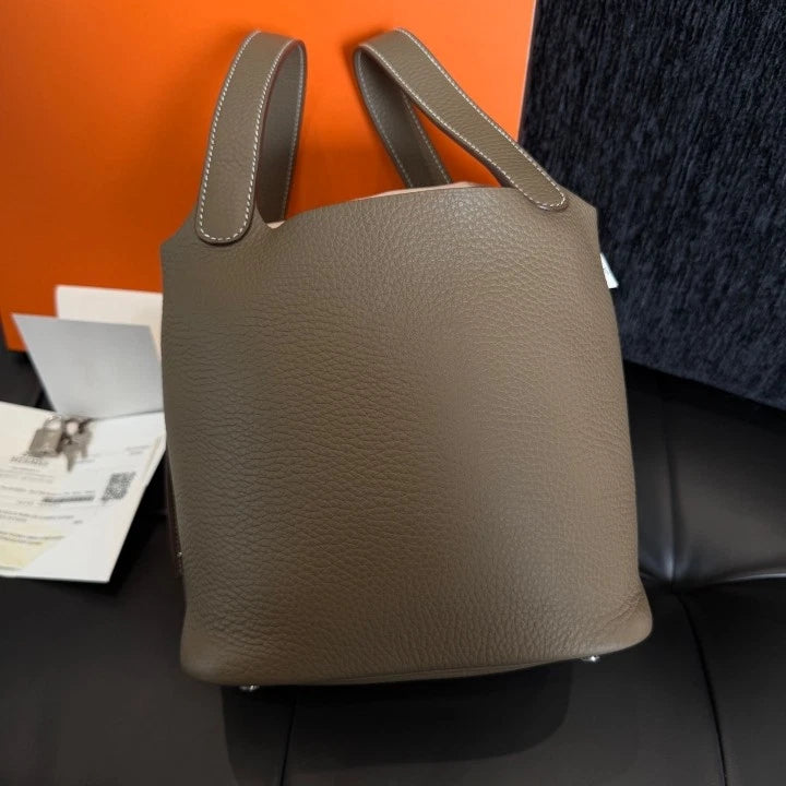 Hermes Picotin22 Bucket Top Handle Bag Gray Silver Used Women Classic D