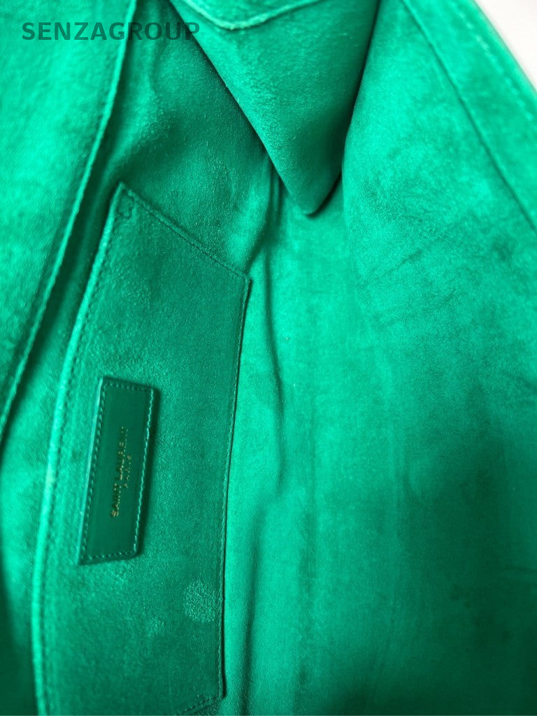 Saint Laurent Calfskin Clutch Green Gold Used Women Classic Designer