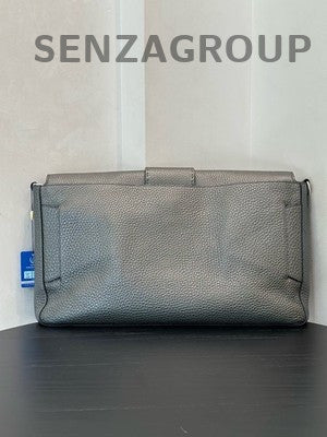 Fendi Silver Grey Leather Large Tote Shoulder Crossbody Bag Men Silver Hardware