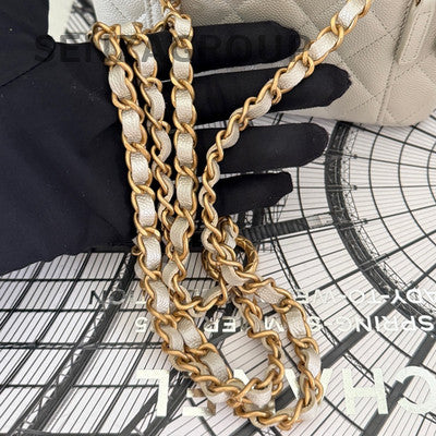 Chanel 24B Grey Quilted Chain Crossbody Bag Gold Hardware Classic