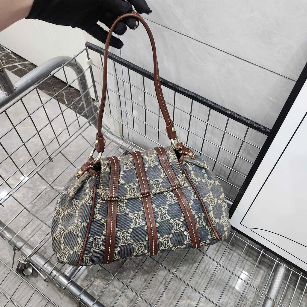 Celine Vintage Denim Triomphe Shoulder Handbag For Women