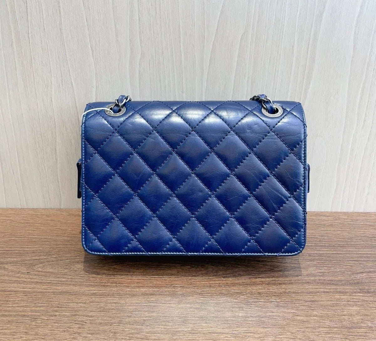 Chanel Diamond PM Turn Lock Blue Chain Sliver Hardware Shoulder Bag Women