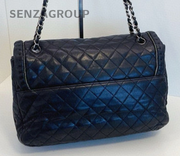 Chanel Calfskin Chain Shoulder Bag Black Silver Used Women Classic Diamond