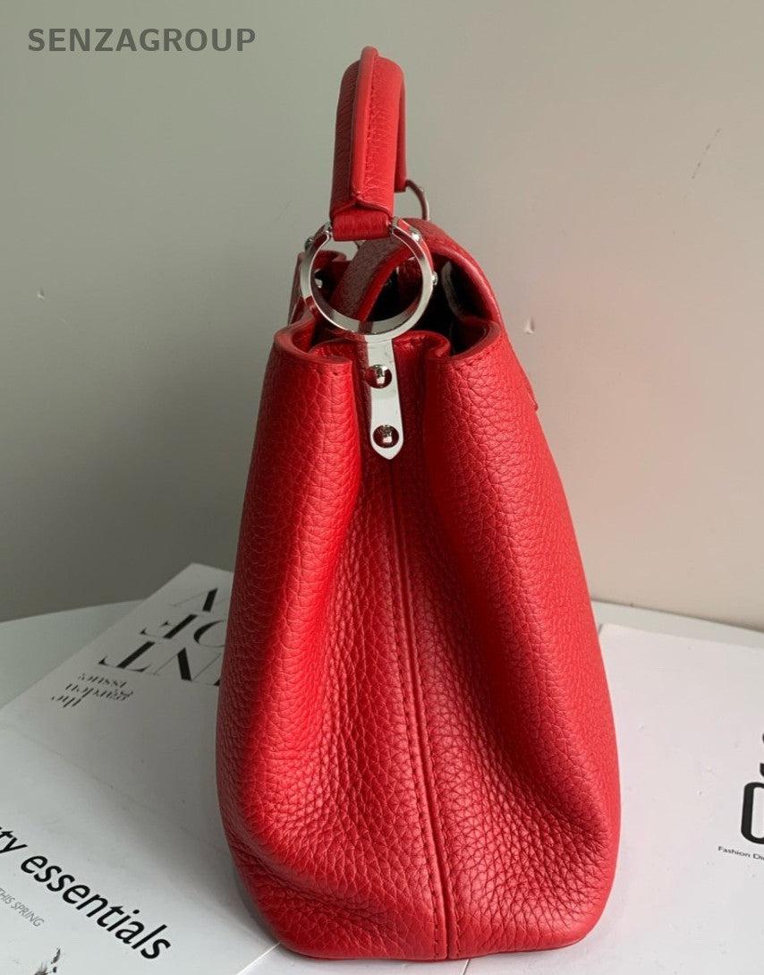 Louis Vuitton Capucines PM Top Handle 2way Shoulder Handbag Red Silver Women