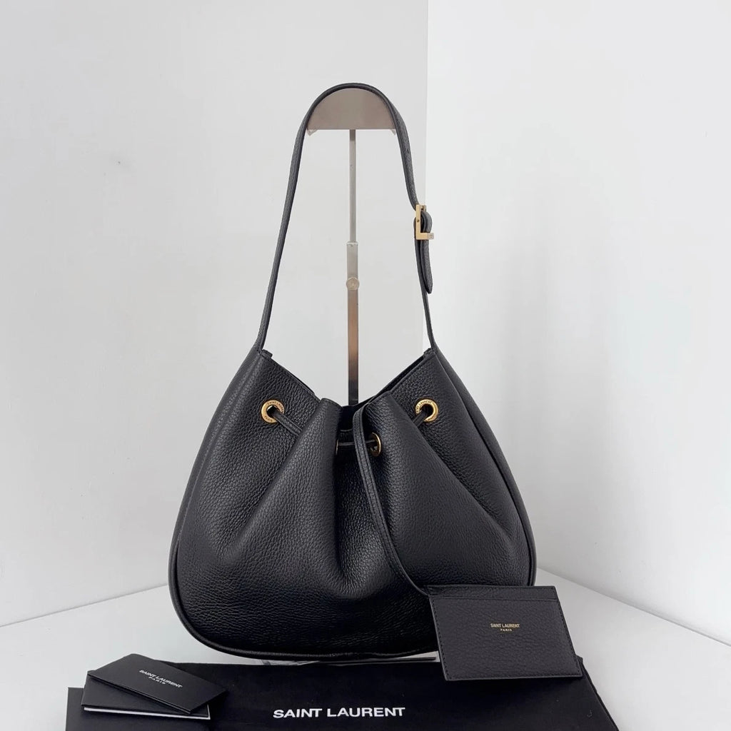 Excellent Saint Laurent Hobo Paris Vii Black Bucket Shoulder Bag Gold Hardware