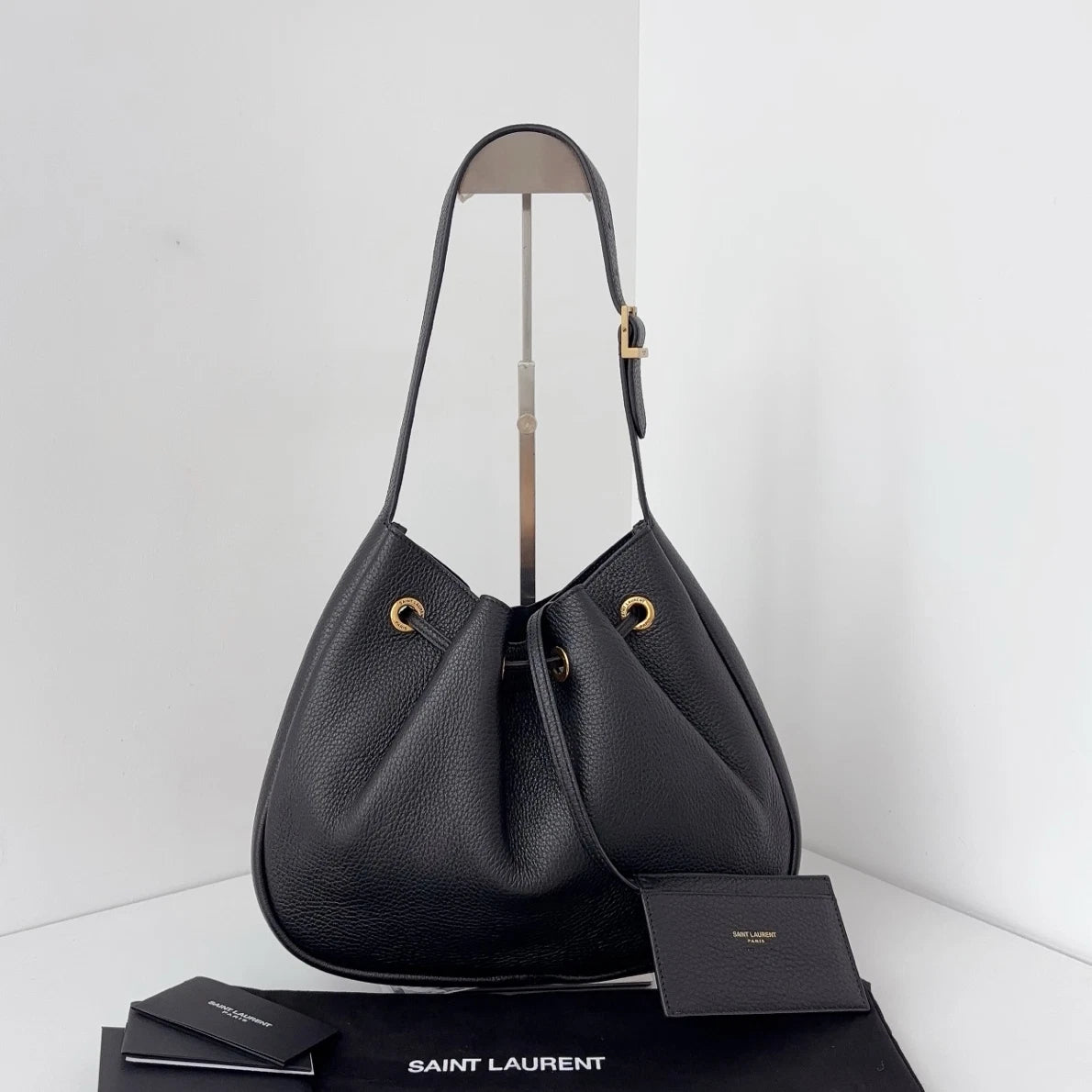 Excellent Saint Laurent Hobo Paris Vii Black Bucket Shoulder Bag Gold Hardware