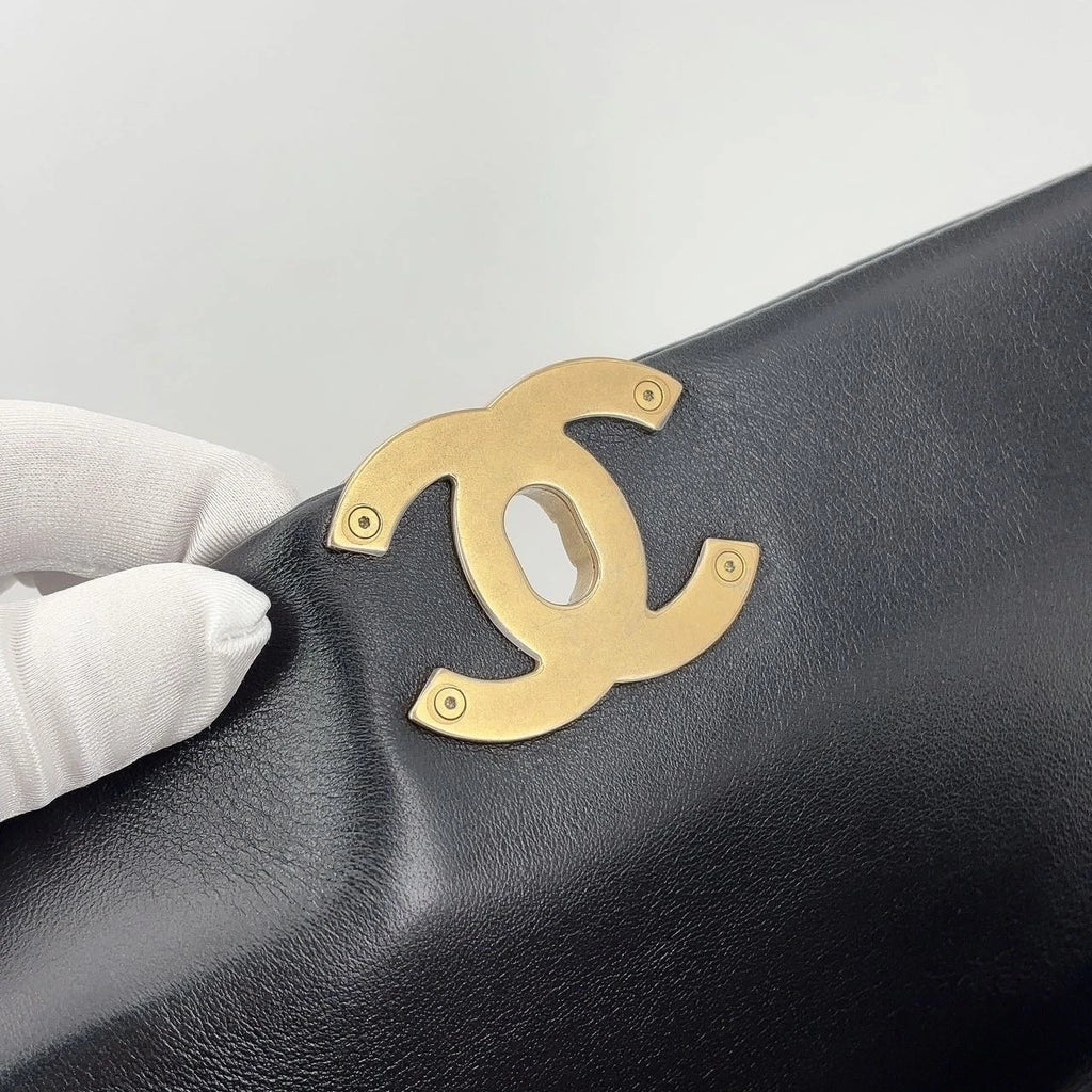 CHANEL 19 Medium Black Gold Lambskin Shoulder Bag for Women
