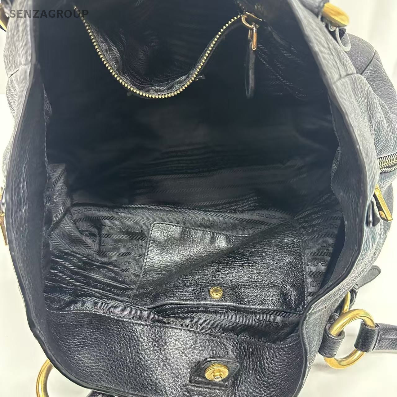 PRADA Black gold All Leather Tote Shoulder bag