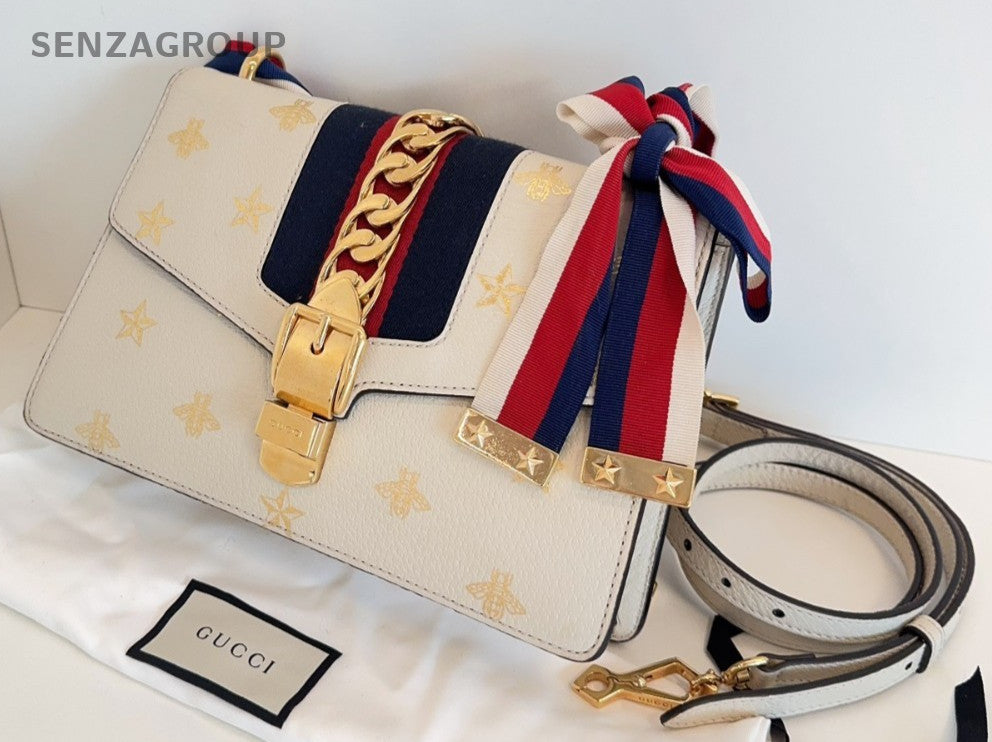 GUCCI Sylvie Bee Medium White Gold 2WAY Shoulder bag Women
