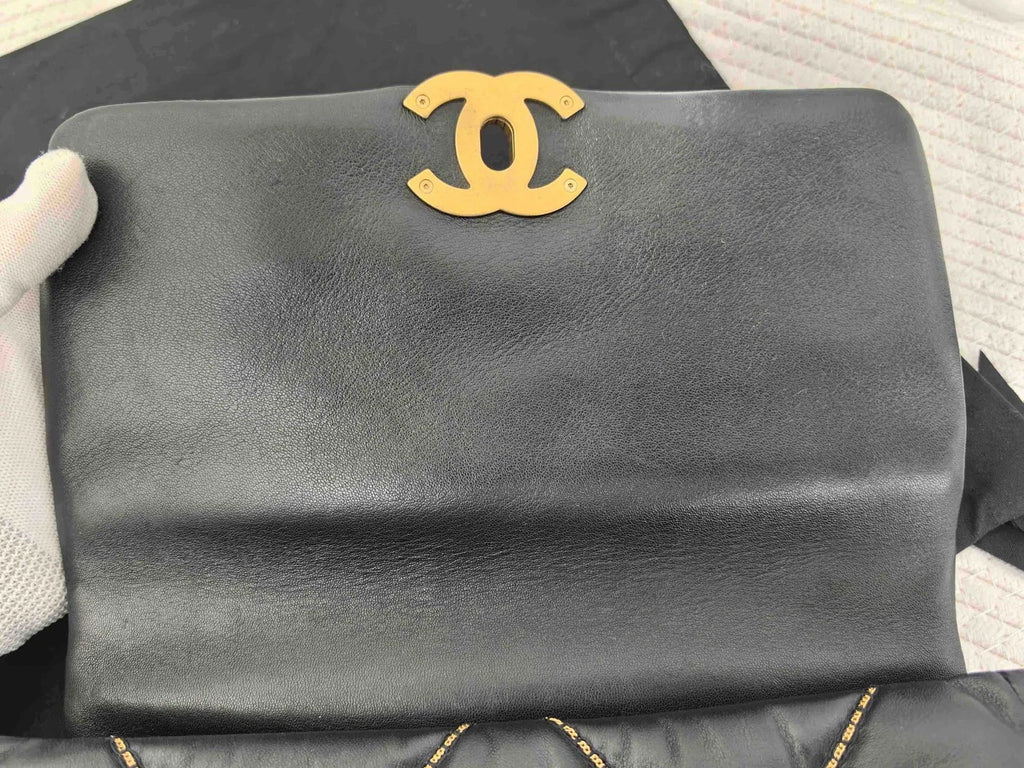 Chanel 19 Bag Crossbody Bag Lambskin Black Gold Diamond Women Classic