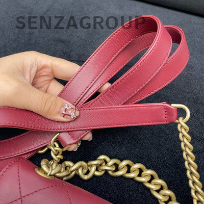 Chanel Red Quilted Classic Flap Bag Gold Hardware Chain Strap