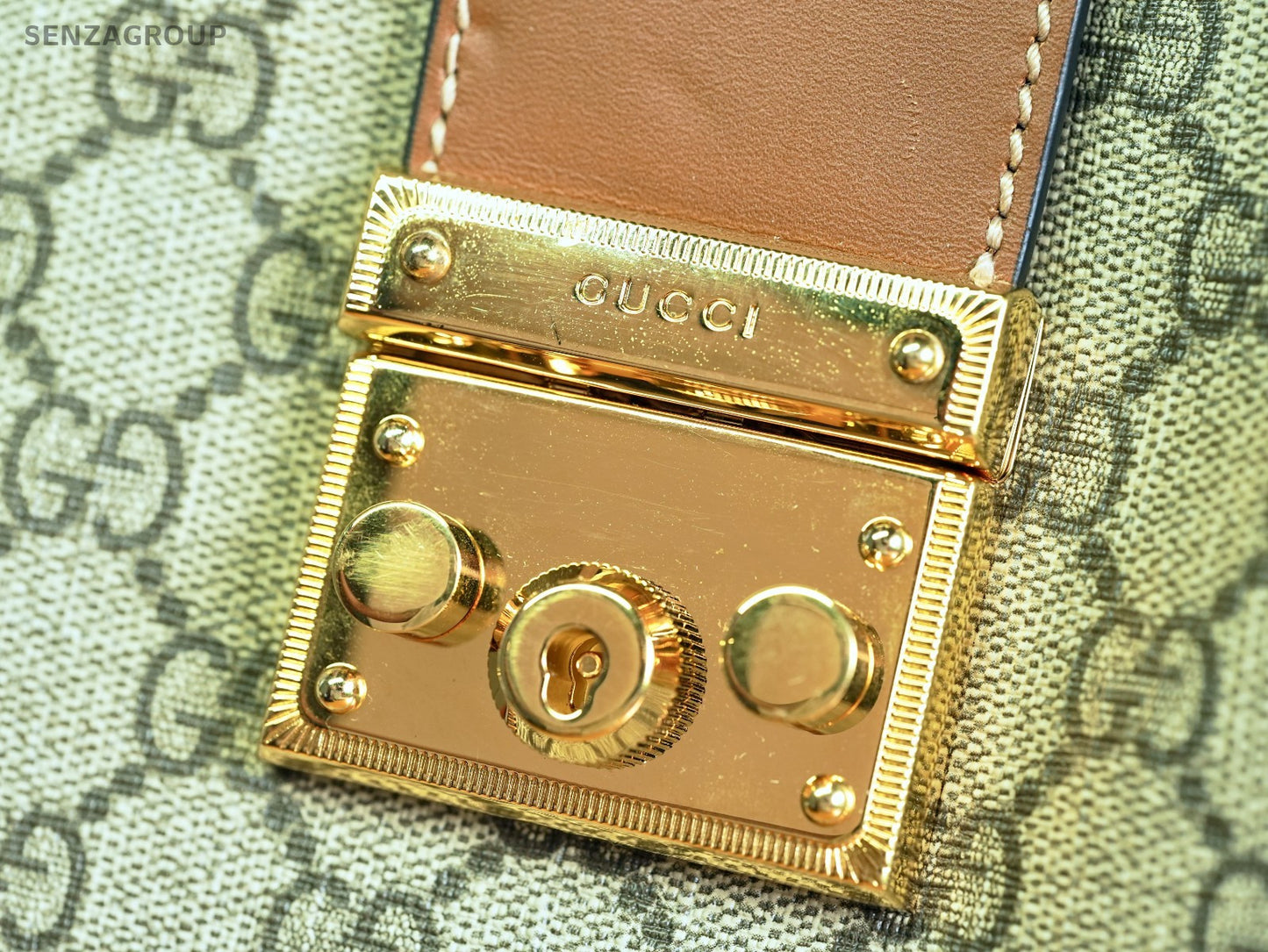 GUCCI Padlock Medium Brown gold Shoulder Handbag Canvas tote