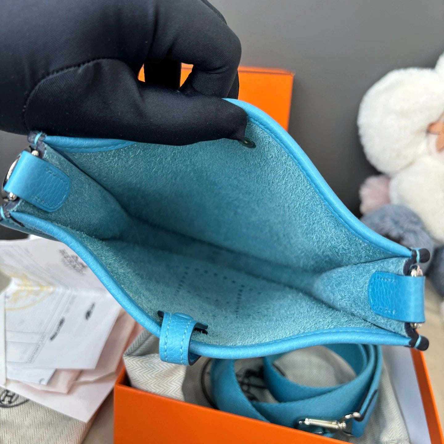 Hermes Evelyne Mini Shoulder Crossbody Blue Silver Women Classic