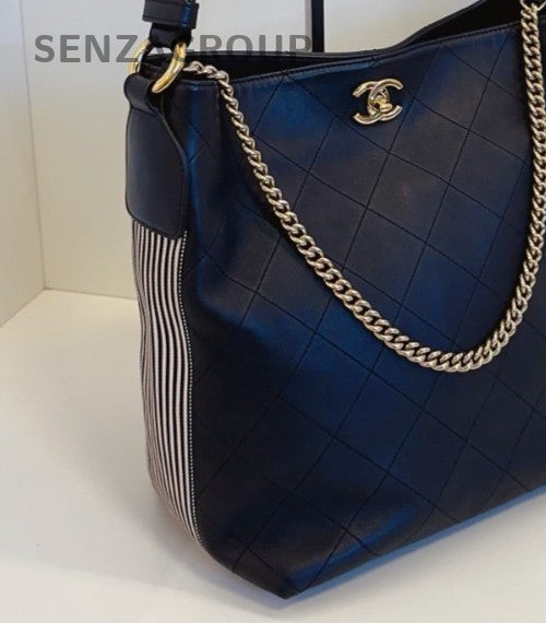 Chanel Hobo PM 2Way Shoulder Bag Crossbody Black Gold Women Classic