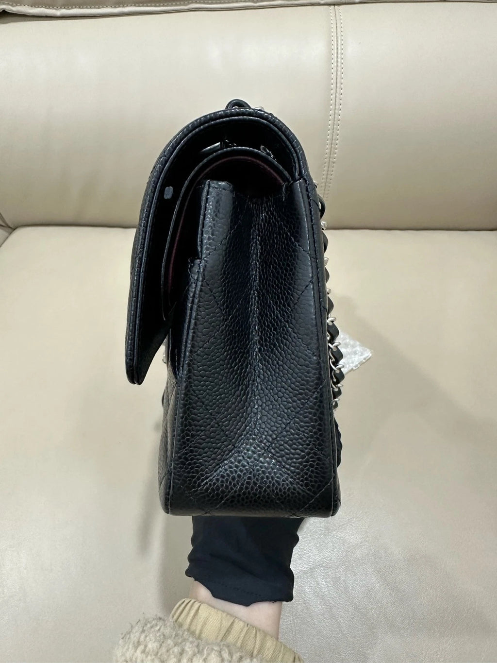 CHANEL Classic Flap Medium Black Leather Shoulder Bag For Women