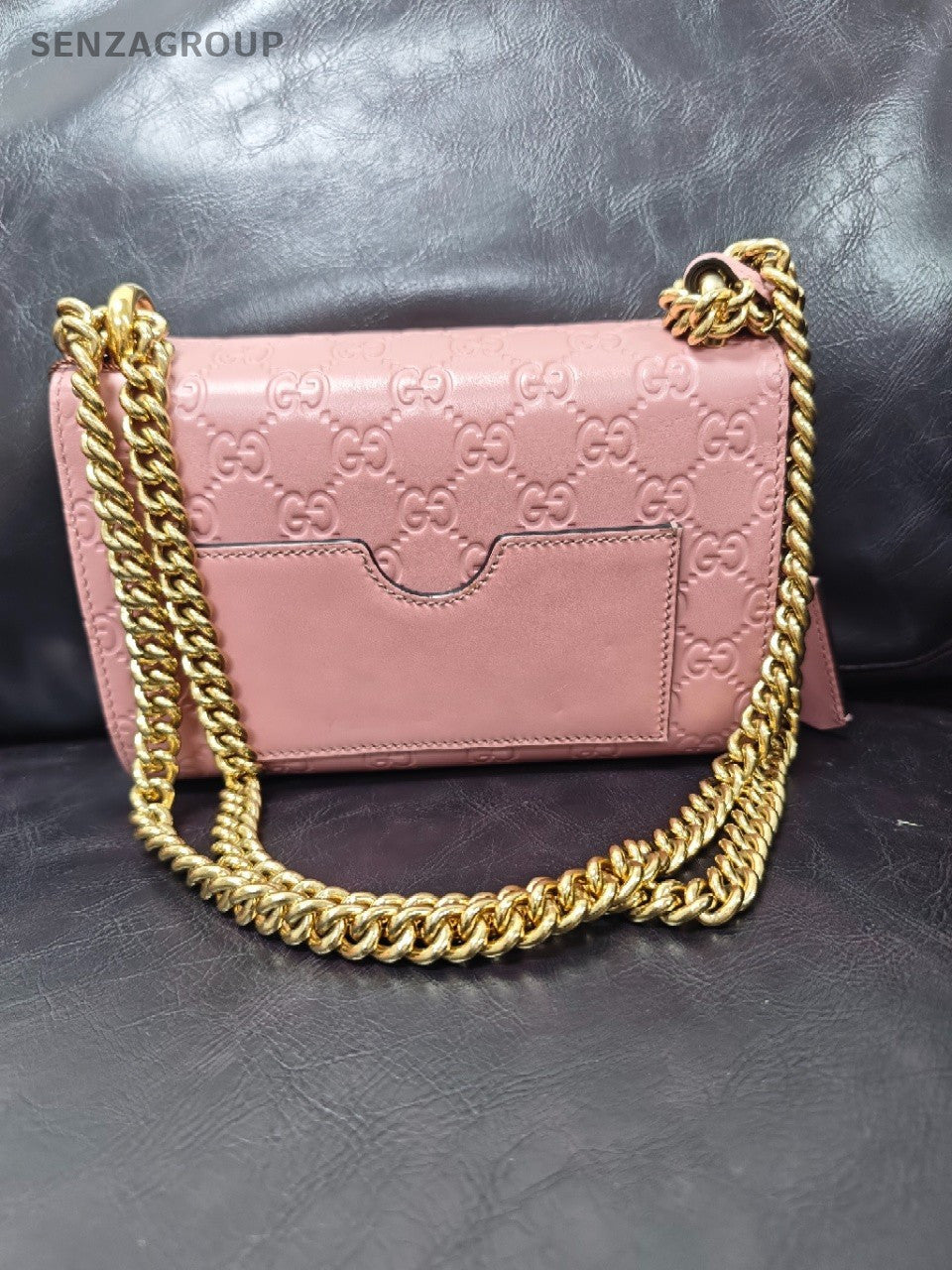 Gucci Guccissima Padlock Closure Shoulder Bag Small Pink Leather