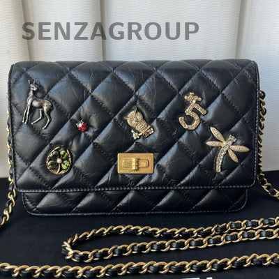 Chanel Black Gold Quilted WOC Chain Bag Classic Women's